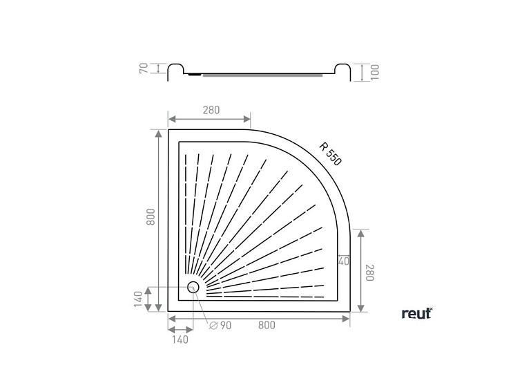 CA PLAST Sprchová vanička samonosná Azalka oblúk 80x80x10 cm R550