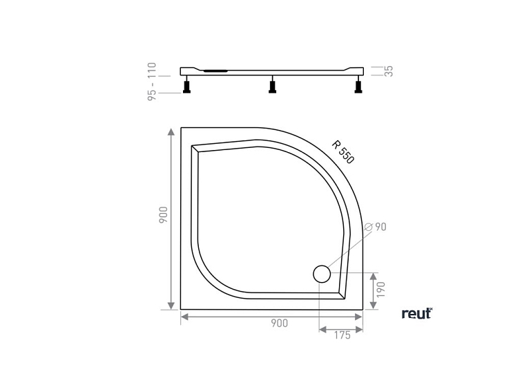 CA PLAST Sprchová vanička z liateho mramoru Paolo oblúk 90x90 cm R550 ľavá