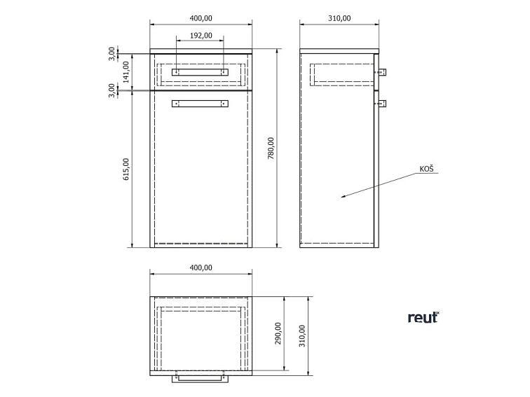 Aqualine VEGA skrinka spodná s košom 40x78x31cm, biela VG078
