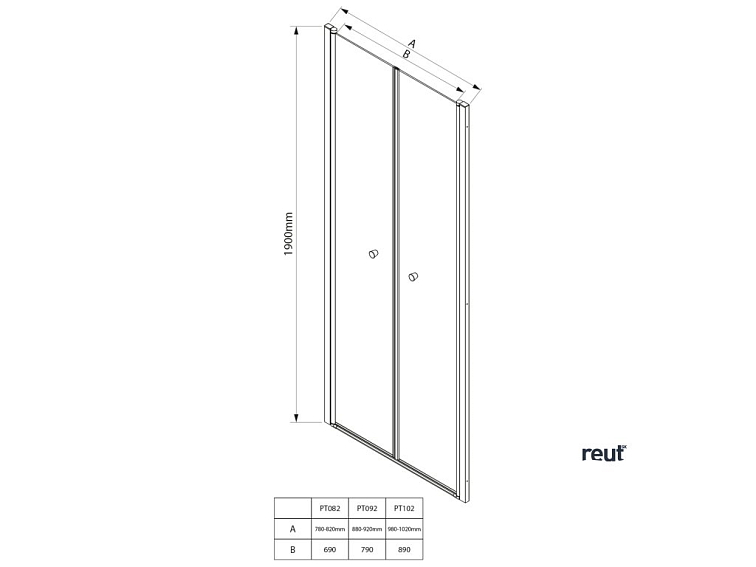Aqualine PILOT otočné sprchové dvere dvojkrídlové 800mm PT082