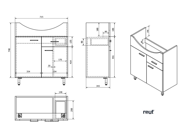 Aqualine ZOJA umývadlová skrinka 71,5x74x34cm, biela 51075A