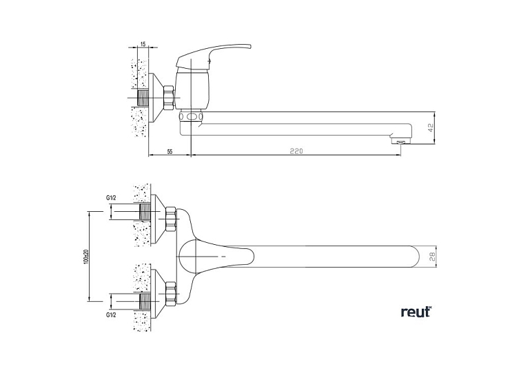 AQUALINE 35 nástenná batéria, rozteč 100mm, ploché ramienko, chróm 52021