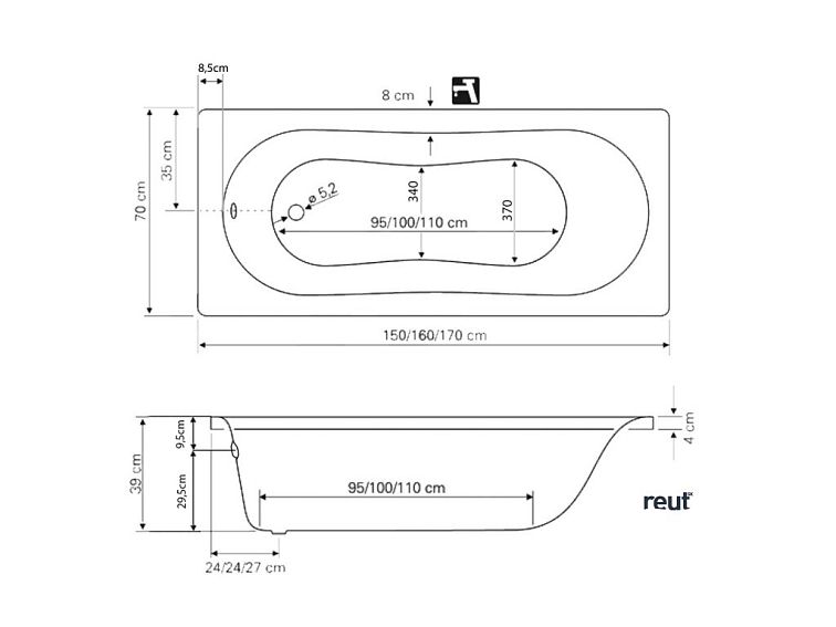 Aqualine JIZERA vaňa 170x70x39cm, biela G1770