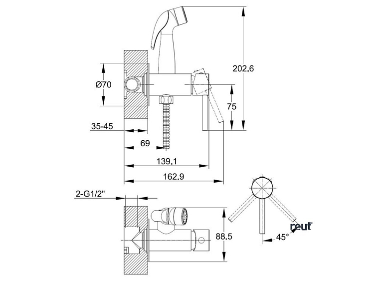 kielle Oudee Set pákovej batérie pod omietku s bidetovou spŕškou, chróm 10402200