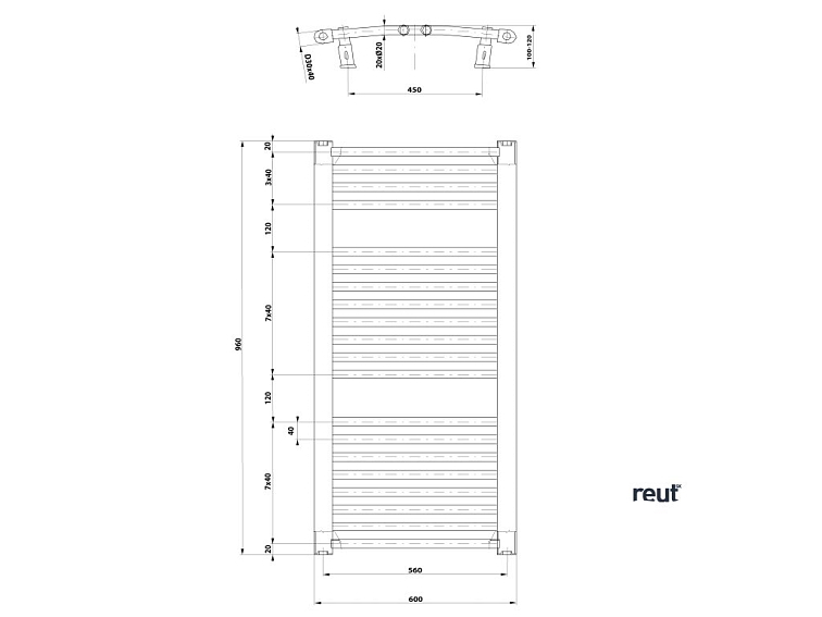 Aqualine DIRECT & ORBIT ORBIT vykurovacie teleso s bočným pripojením 600x960 mm, biela ILO96T