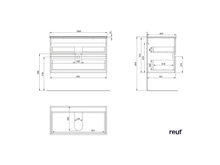 Aqualine PANEDA umývadlová skrinka 99,5x55x45,2cm, biały PN210