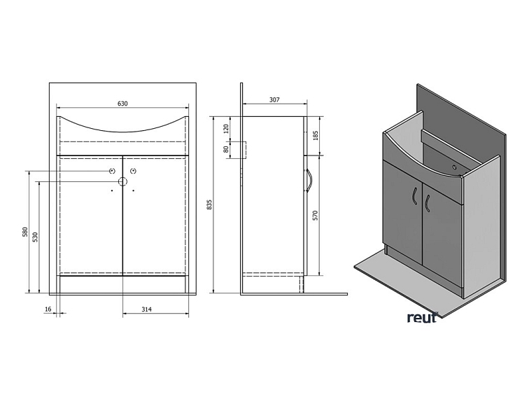 Aqualine SIMPLEX ECO 65 umývadlová skrinka vrátane umývadla 63x83,5x30,7cm SIME650