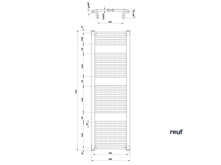 Aqualine DIRECT & ORBIT ORBIT vykurovacie teleso s bočným pripojením 600x1320 mm, biela ILO36T