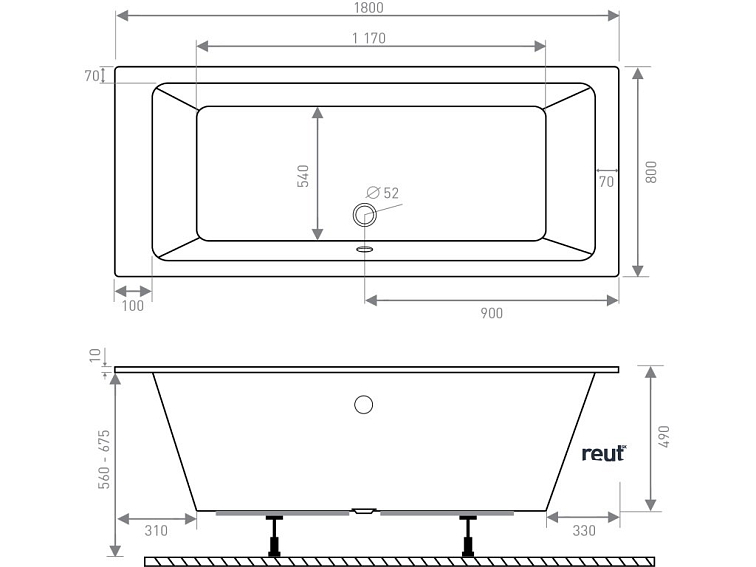CA PLAST Vaňa rovná Bello 180x80 cm sifón uprostred