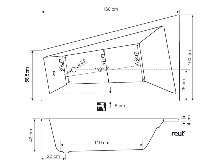 Aqualine METUJE vaňa 160x100x42cm, ľavá, biela G2610