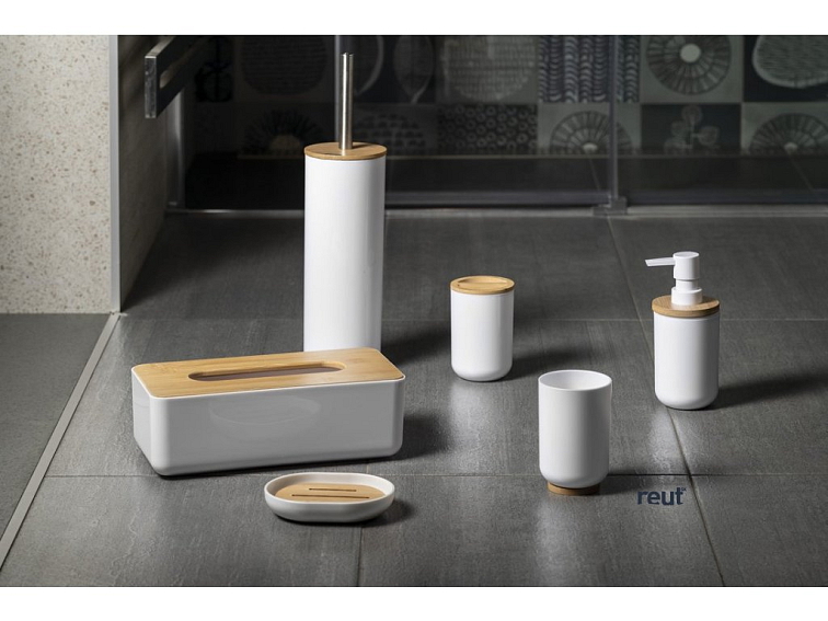 Aqualine SNOW držiak kefiek na postavenie, biela/bambus 7580