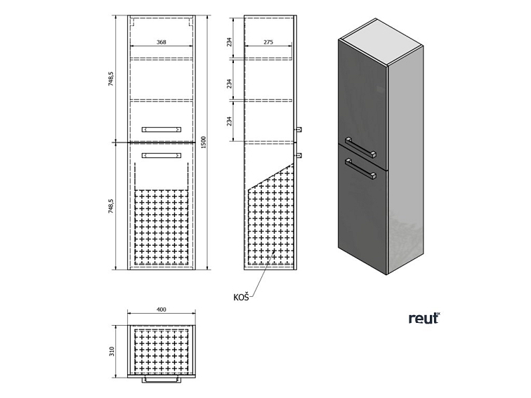 Aqualine VEGA Skrinka vysoká s košom, 40x150x31cm, biela VG160