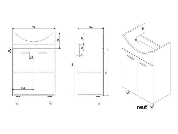 Aqualine ZOJA umývadlová skrinka 50,5x74x30cm, biela 51055A