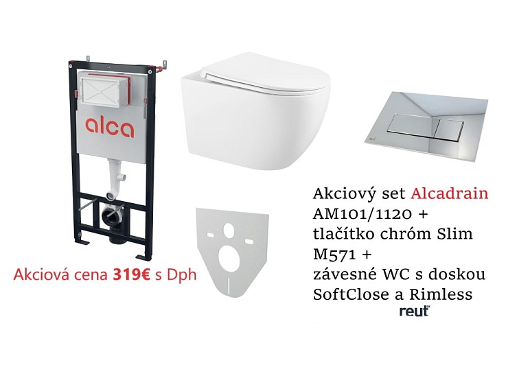 Alcadrain set AM101/1120+M571+podložka+WC Kielle rimless+doska softclose R319000