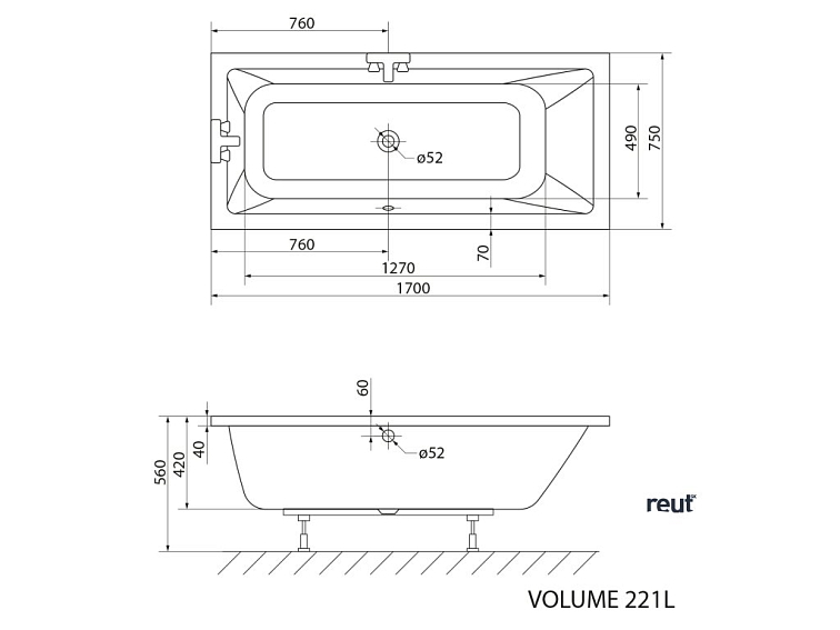 Aqualine NISA obdĺžniková vaňa 170x75x42cm, biela A1775