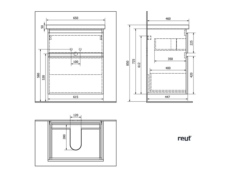 Aqualine ALTAIR umývadlová skrinka 61,5x72,5x45cm, čierna mat AI665