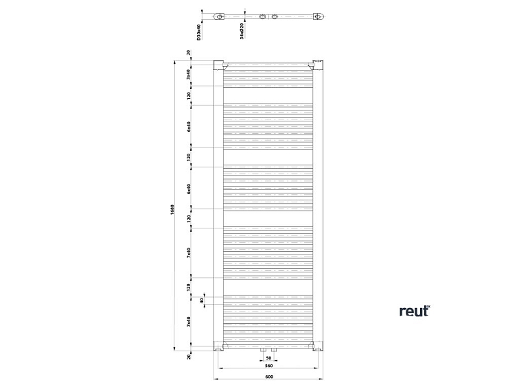 Aqualine DIRECT stredové pripojenie DIRECT vykurovacie teleso s stredovým pripojením 600x1680 mm, biela ELM66T