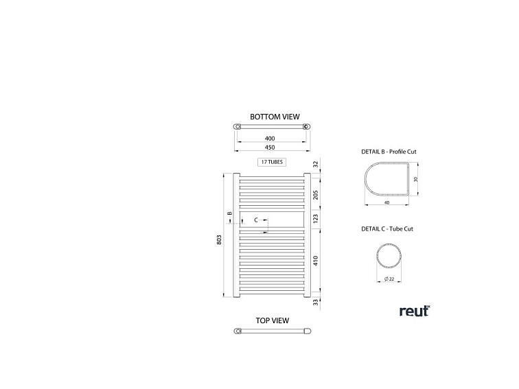 Aqualine ALYA vykurovacie teleso rovné 450x803mm, chróm LLR101