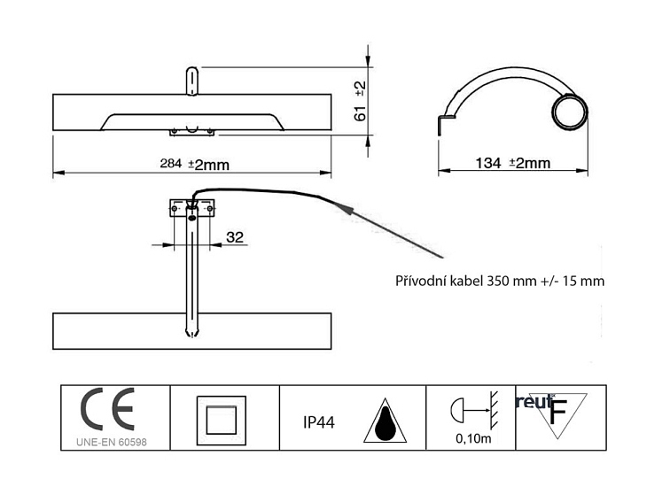 Aqualine ANDREA LED nástenné svietidlo 5 W, 284x32x134 mm, IP44, chróm E26716CI