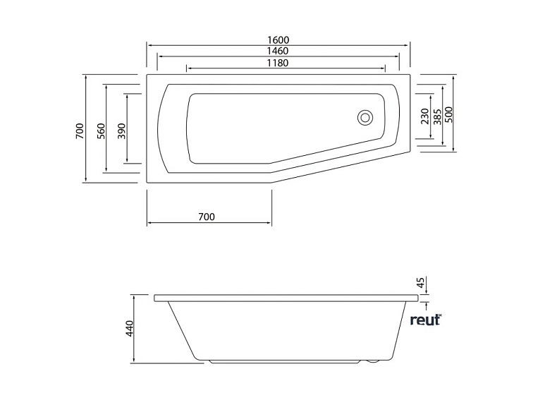 Aqualine OPAVA vaňa 160x70x44cm, ľavá, biela C1670