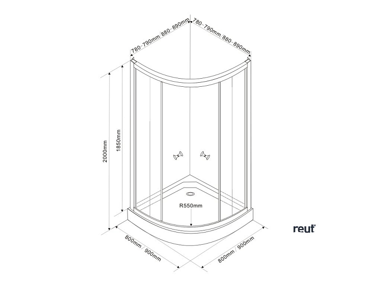 Aqualine ARLEN štvrťkruhová sprchová zástena 800x800mm, sklo Brick BTR800