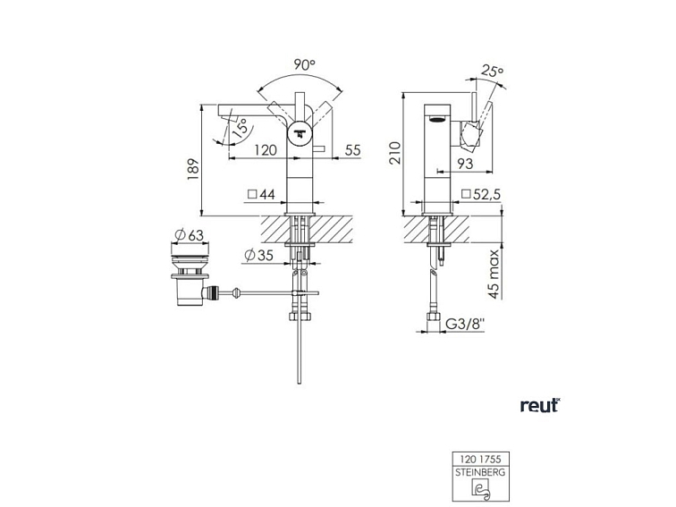 Steinberg 120 Umývadlová batéria s výpusťou, chróm 1 201 755