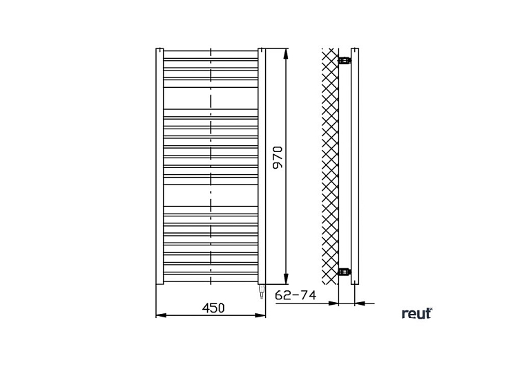 Aqualine TONDI-E elektrické vykurovacie teleso, rovné, 450x970 mm, 300 W, čierny mat DE456T