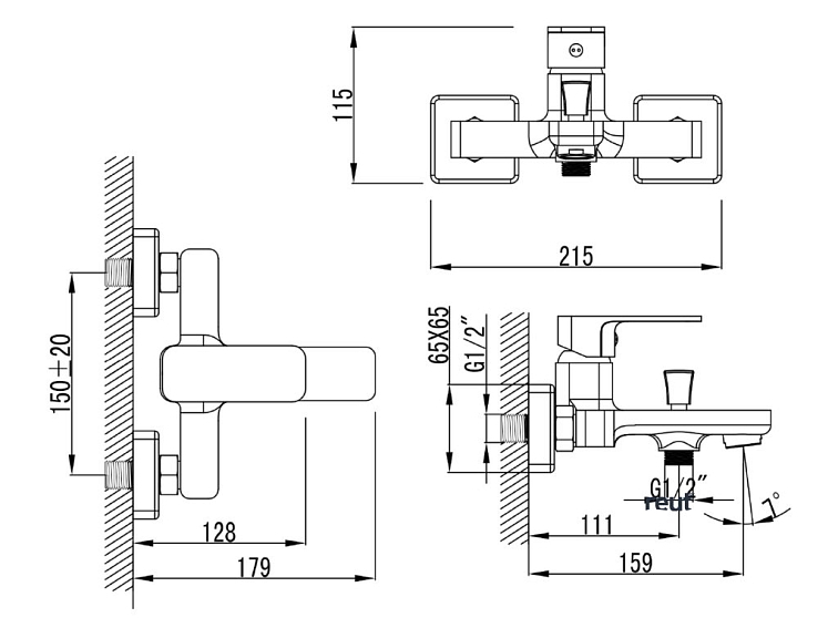 Aqualine FACTOR nástenná vaňová batéria, chróm FC310