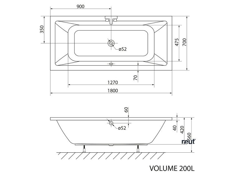 Aqualine NISA obdĺžniková vaňa 180x70x42cm, biela A1870
