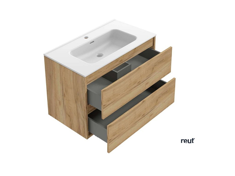 kielle Nefia Skrinka vrátane umývadla, 80x55x46 cm, 2 zásuvky, zlatý dub 50027S821