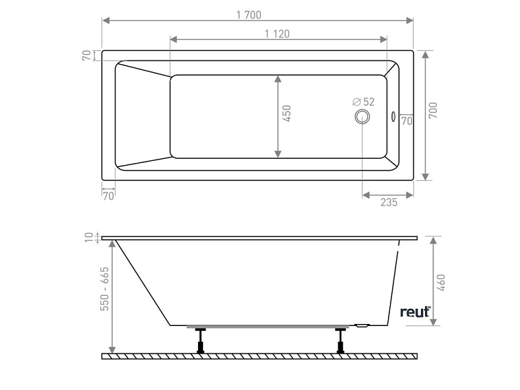 CA PLAST Vaňa rovná Bello 170x70 cm