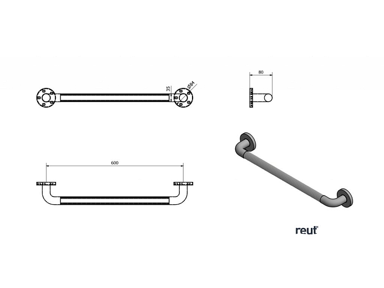 Aqualine WHITE LINE Pevnostné madlo plastové, 600mm MD360