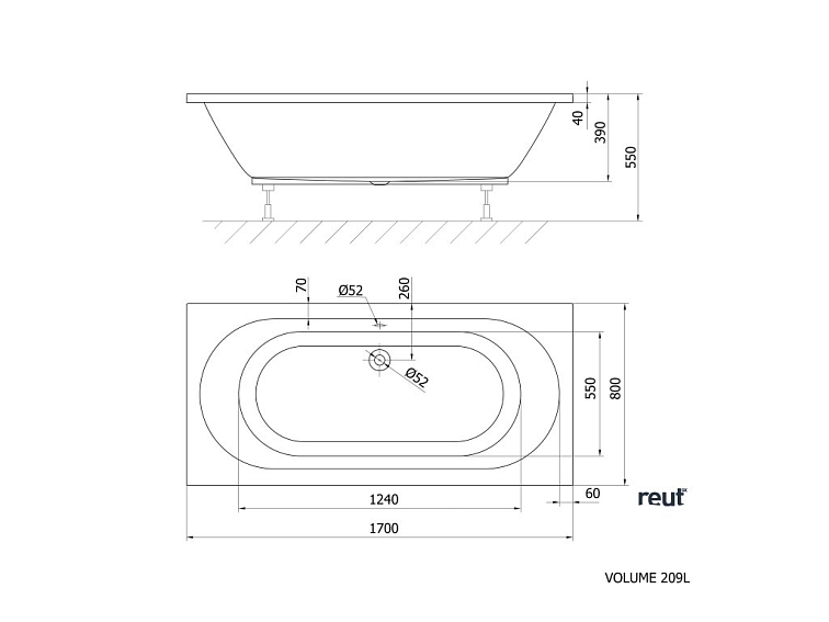 Aqualine JIZERA obdĺžniková vaňa 170x80x39cm, biela G1780