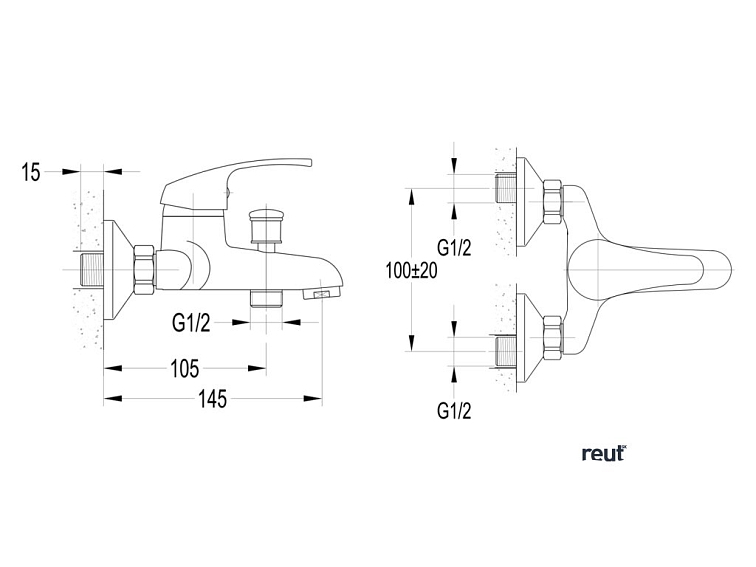 AQUALINE 35 nástenná vaňová batéria, 100mm rozteč, chróm 52158