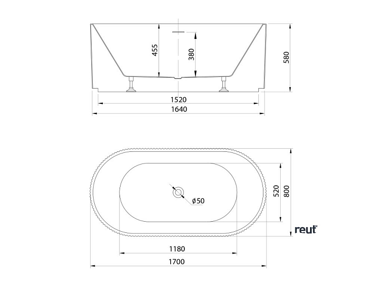 Aqualine TURIA STRIP voľne stojaca vaňa 170x80cm, biela E2780