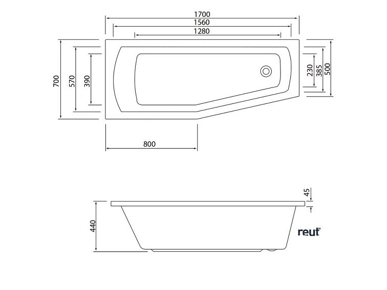 Aqualine OPAVA vaňa 170x70x44cm, ľavá, biela C1770