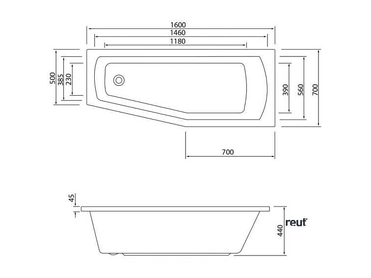 Aqualine OPAVA vaňa 160x70x44cm, pravá, biela A1671