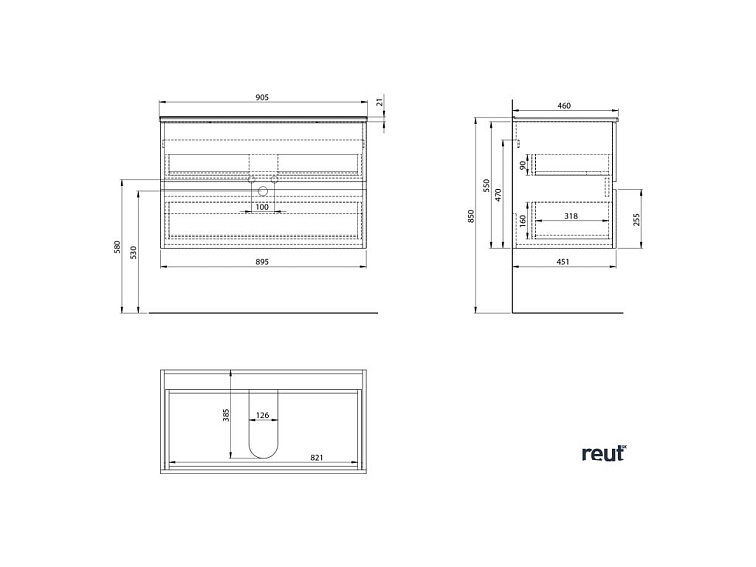 Aqualine PANEDA umývadlová skrinka 89,5x55x45,2cm, biela PN290