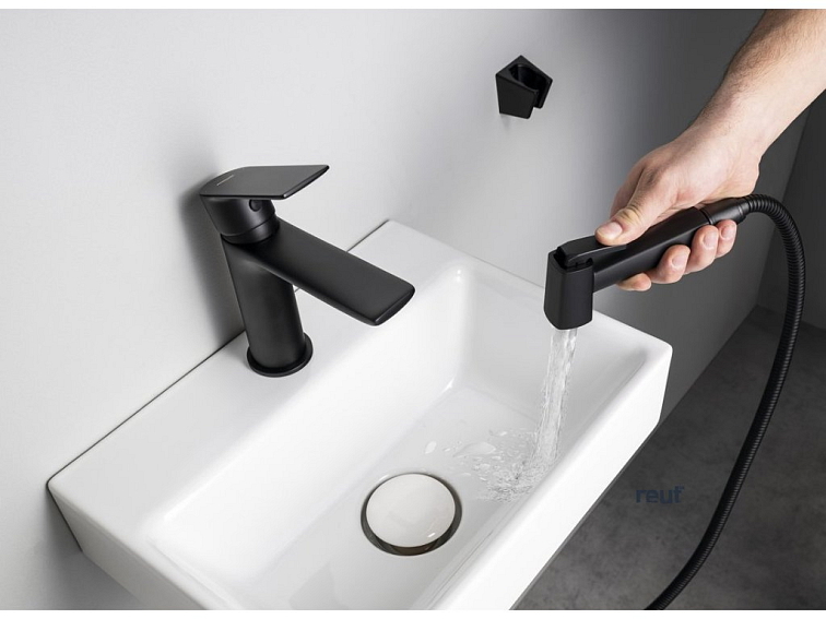 Aqualine Umývadlová stojánkova batéria s bidetovou sprškou, čierna SK401B