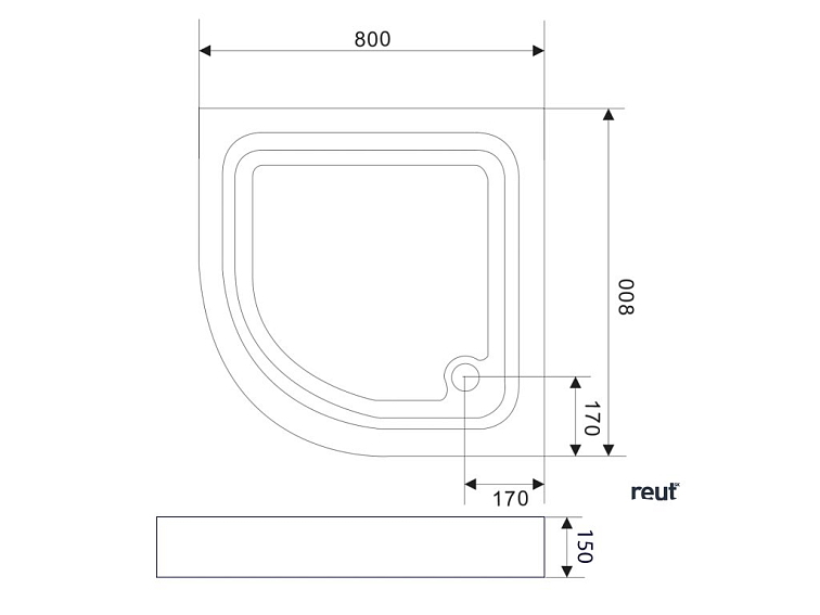 Aqualine Sprchová samonosná vanička akrylátová, štvrťkruh 80x80x15cm BTTR80