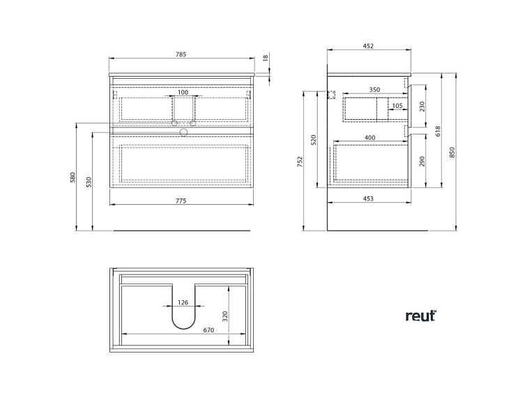 Aqualine ALTAIR II ALTAIR skrinka s doskou 78,5 cm, čierna mat/dub emporio AI680-01