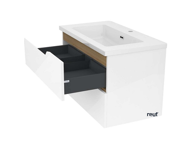 kielle Oudee Skrinka s umývadlom 80 cm, lesklá biela/tmavý dub 50002S810