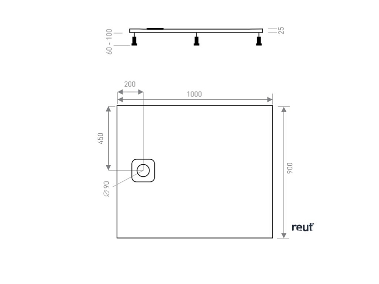 CA PLAST Sprchová vanička z liateho mramoru LINDE obdĺžnik 100x90 cm
