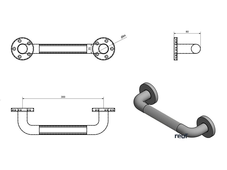 Aqualine WHITE LINE Pevnostné madlo plastové, 300mm MD156