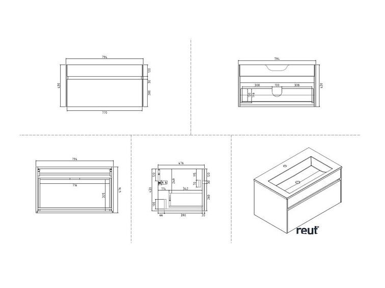 kielle Nefia Skrinka s umývadlom 80 cm, lesklá biela 50027S800