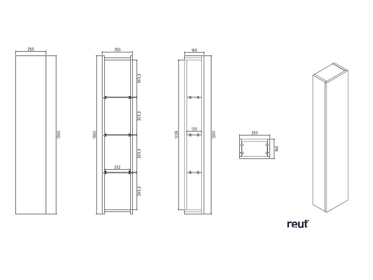 kielle Meara Vysoká skrinka závesná, 25x16x130 cm, betón 50226015