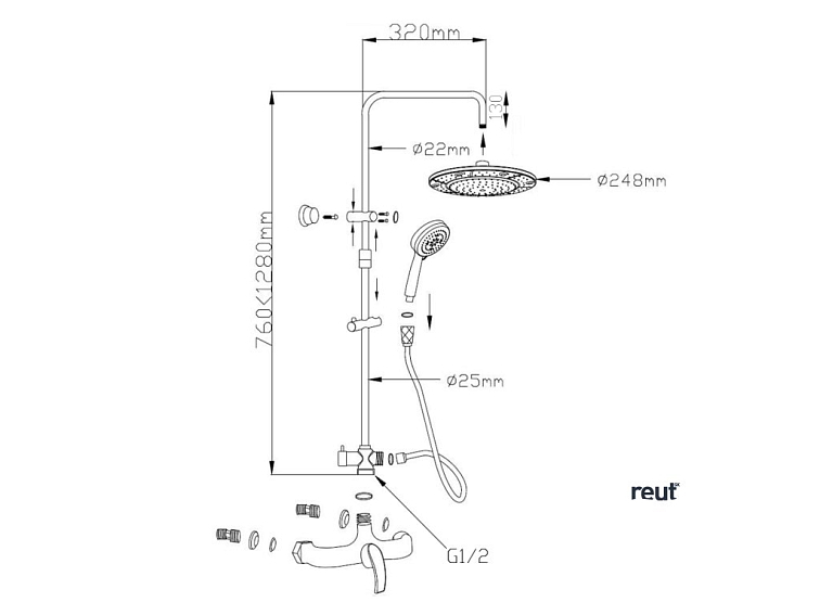 Aqualine KASIOPEA sprchový stĺp, chróm 1107-48