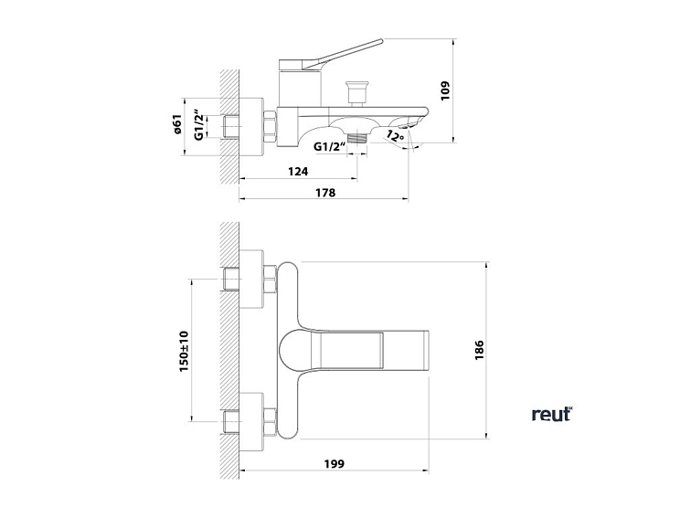 Aqualine BOLERO nástenná vaňová batéria, rozteč 150mm, chróm BC010
