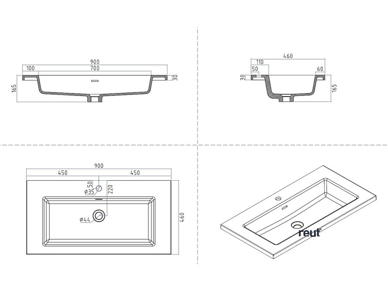 kielle Meara Skrinka s umývadlom 90 cm, betón/matná čierna 50026S905