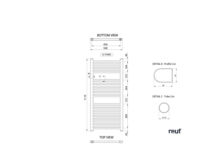 Aqualine ALYA vykurovacie teleso rovné 500x1110mm, chróm LLR102